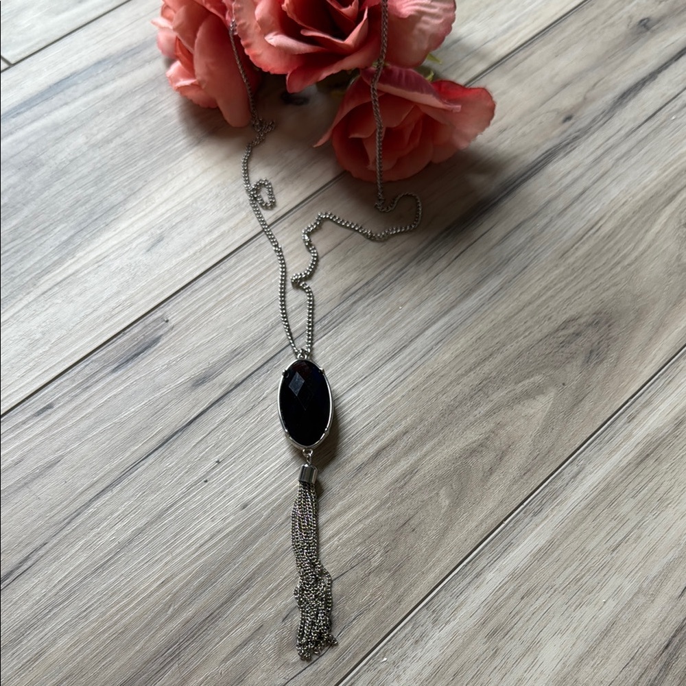 Elegant Silver Necklace with Black/cream reversible Pendant